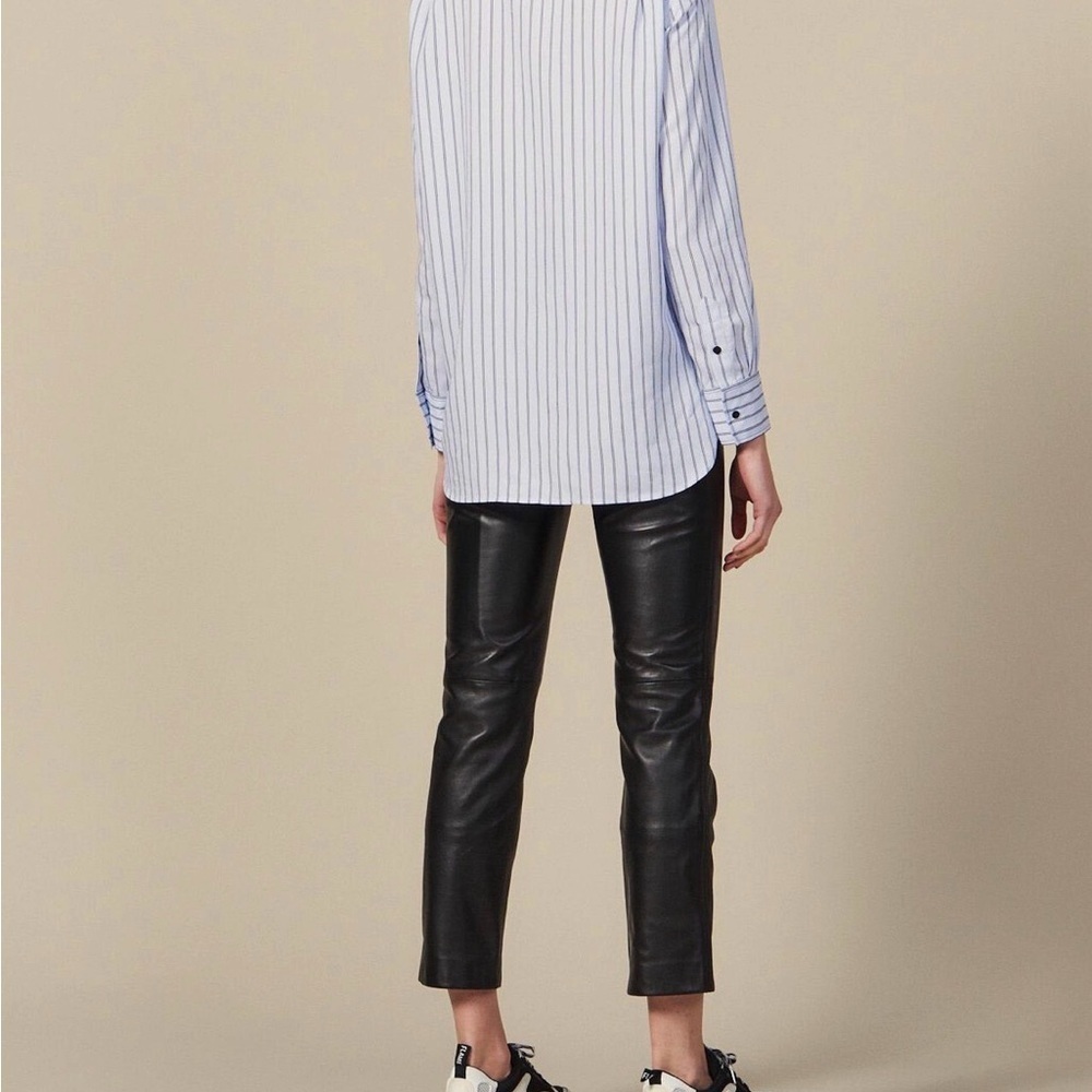 Sandro Paris Blue Striped Embellished Button Down Shirt - Picture 3 of 6